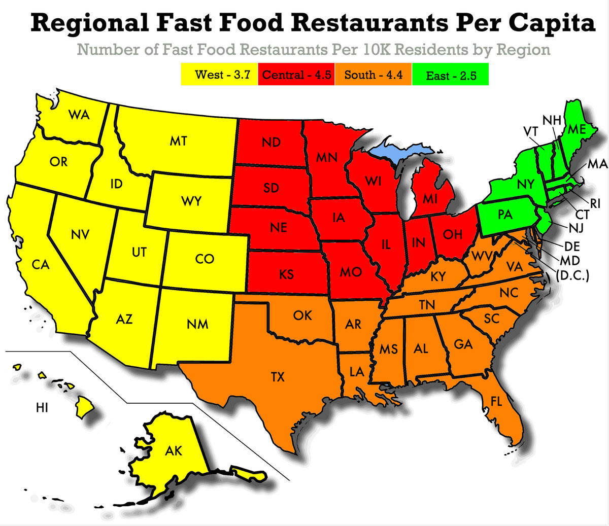 states and cities have the most and least fast food restaurants per capita 1 1