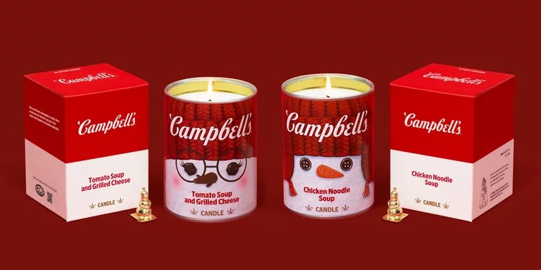 Campbell’s Chicken Noodle Soup and Tomato Soup & Grilled Cheese scented candles will keep you cozy this winter