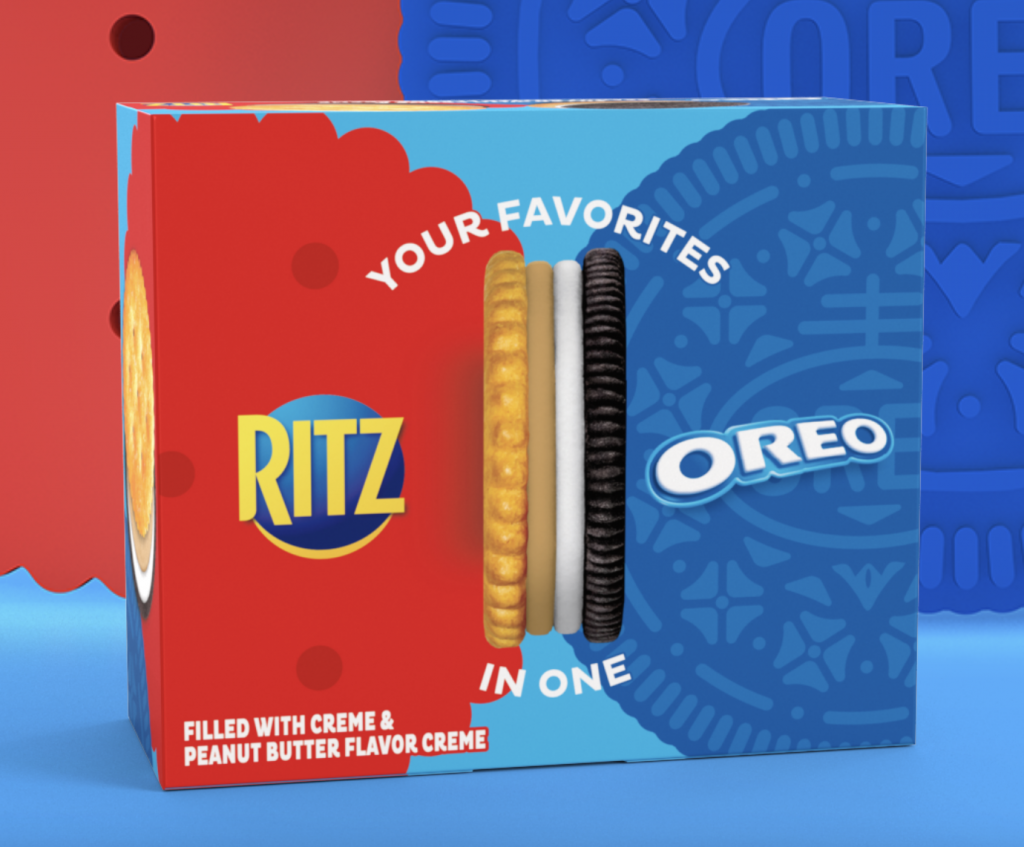 Mondelez is launching the mashup that is quite literally one part RITZ and one part OREO with layers of peanut butter flavored creme and Oreo creme in the middle. 