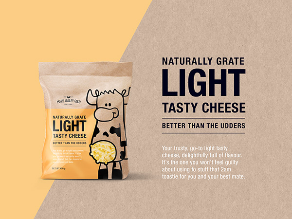 mary valley gold grated cheese packaging design mozzarella cheese