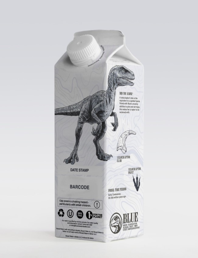 Boxed Water Jurassic World-inspired cartons