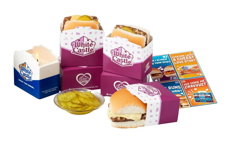 White Castle's Love Kit includes 12 Sliders — four Original Sliders, four Classic Cheese Sliders and four Jalapeño Cheese Sliders — with preparation instructions to recreate the signature steamed taste of Sliders purchased in a White Castle restaurant. The kit also includes dill pickles to top the Sliders, 12 Valentine’s Day-themed Slider boxes, a White Castle scented candle and a collection of exclusive “Craventine” cards to share.