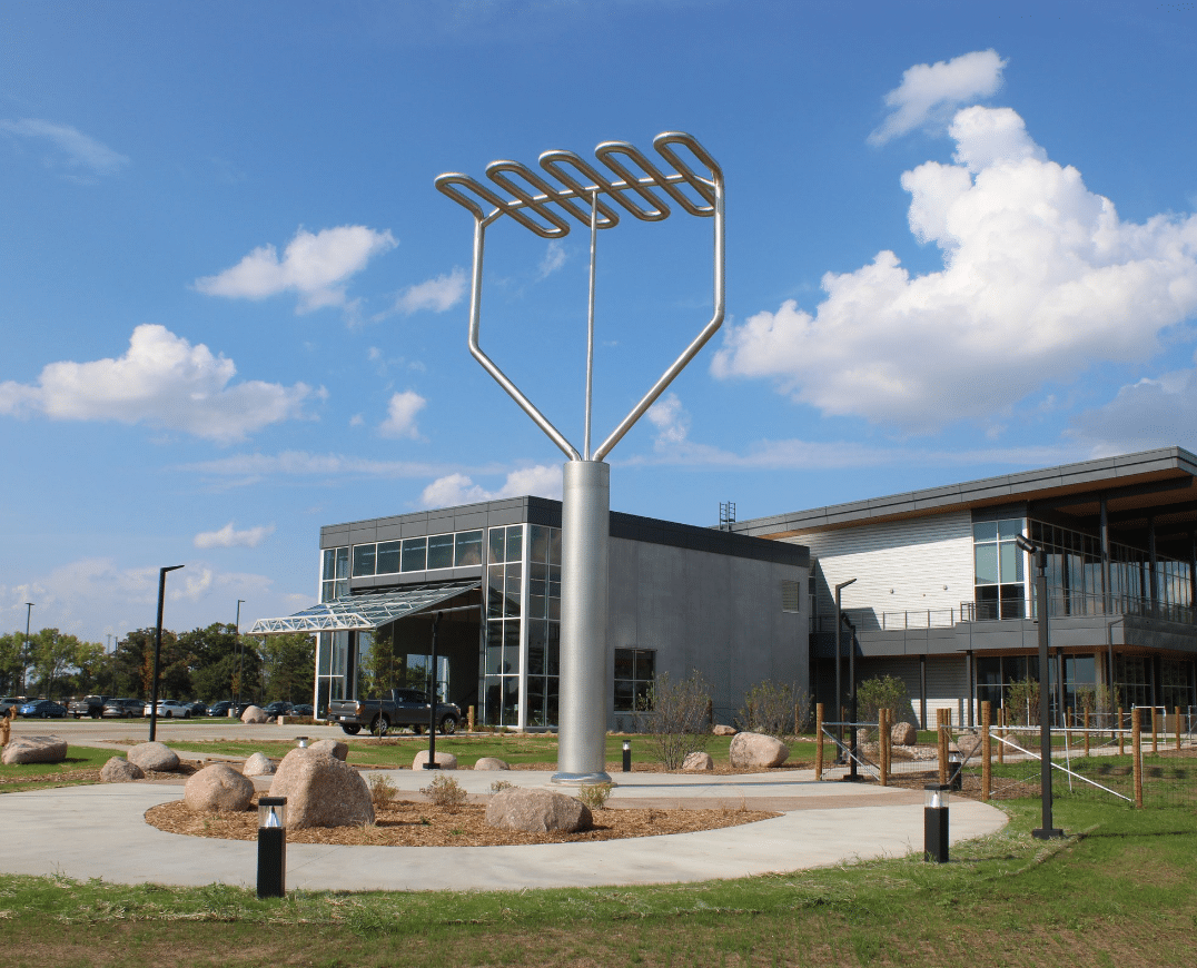 The world's largest potato masher is a permanent fixture at the Food + Farm Exploration Center in Plover, Wisconsin, which educates visitors about agriculture.