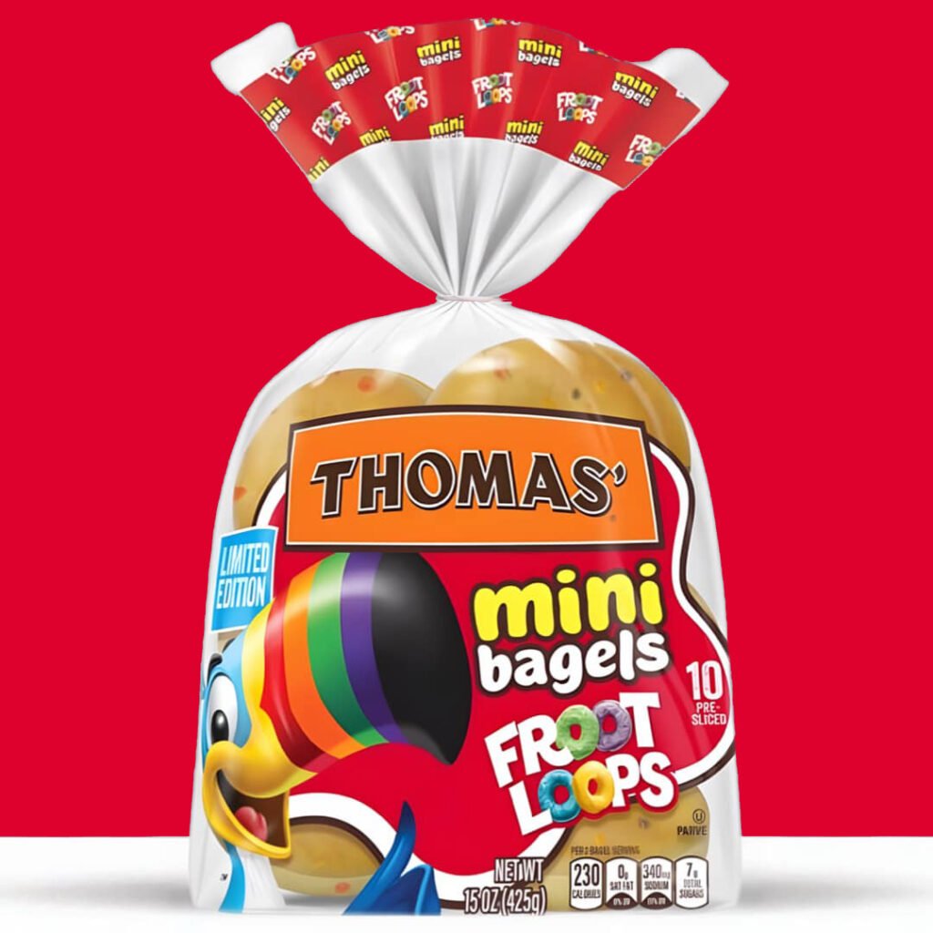 Just when you thought it was safe to keep some money in your wallet, Thomas' Bagels introduces a delicious twist: Froot Loops Mini Bagels, experience a fruity flavor in the morning.