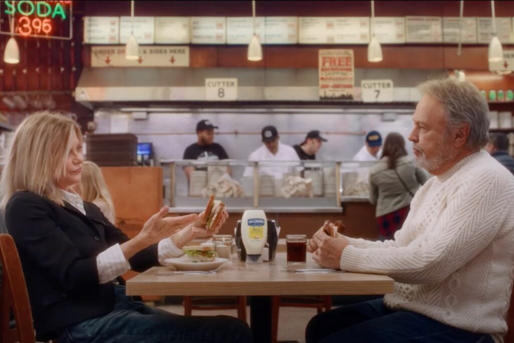 Meg Ryan and Billy Crystal reunite in a nostalgic Hellmann’s Super Bowl ad, recreating the iconic ‘When Harry Met Sally’ diner scene. Watch the commercial now!