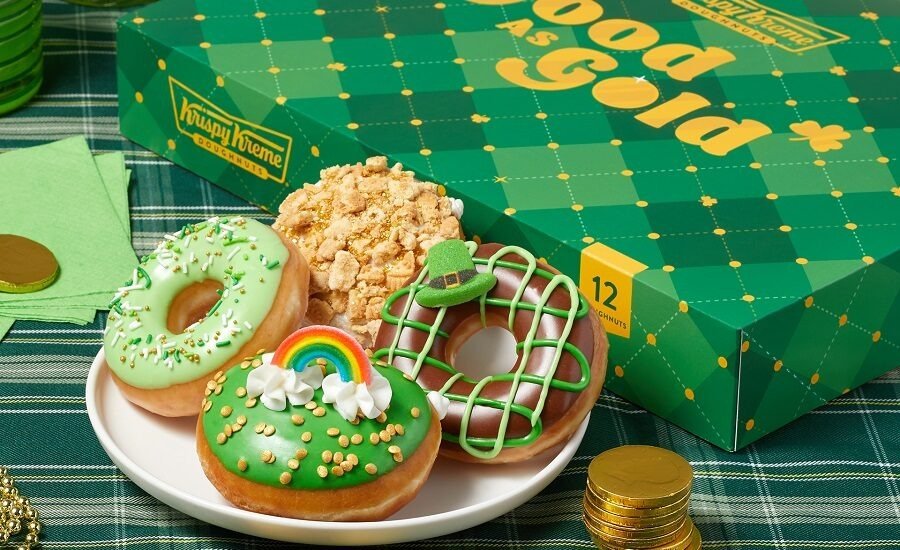 St. Patrick’s Day with Krispy Kreme’s limited-time festive doughnuts! Enjoy new flavors, win free doughnuts for a year, and grab a free green O’riginal Glazed! 