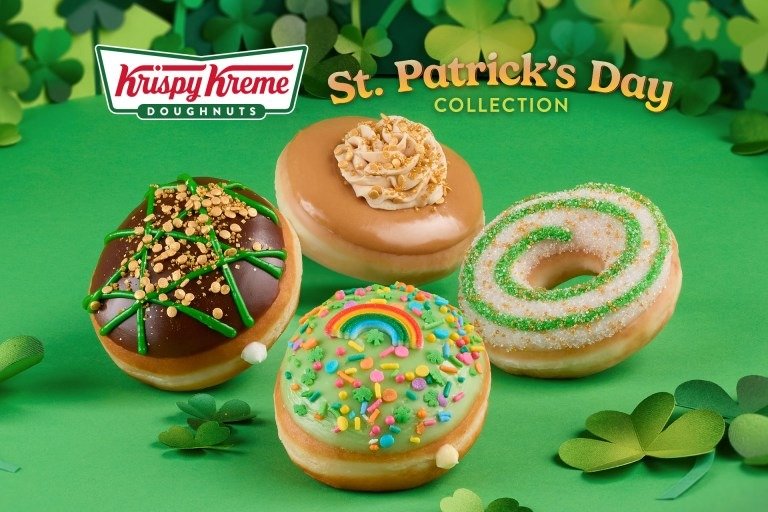 Celebrate St. Patrick’s Day with Krispy Kreme’s limited-time festive doughnuts! Enjoy new flavors, win free doughnuts for a year, and grab a free green O’riginal Glazed! 🍀